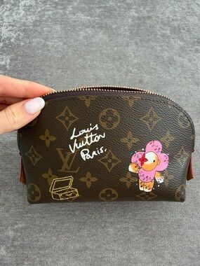 Louis Vuitton Brown Monogram Cosmetic Pouch with Pink Graphic